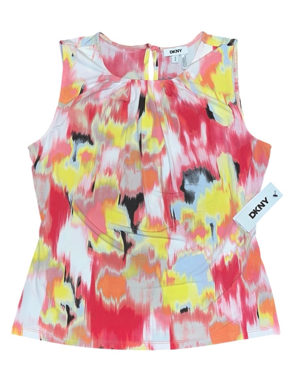DKNY Pink Yellow White Abstract Sleeveless Tank Dressy Blouse NWT Ladies Medium